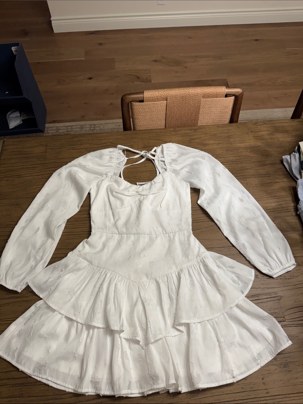 Francesca's Collections White Tiered Long Puff-Sleeve Dress